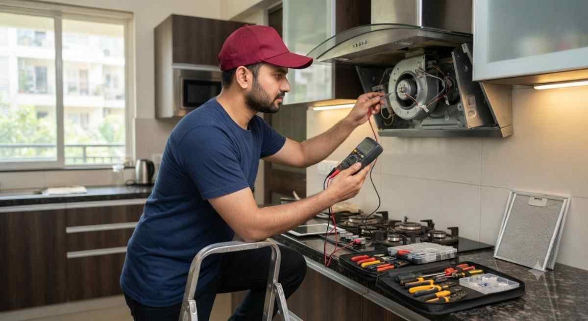 Chimney motor diagnosis technician testing suction motor and bearing
