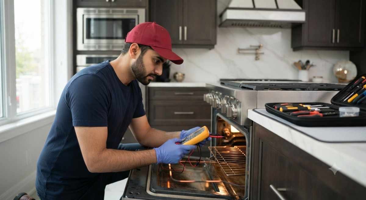 Kutchina cooking range oven repair technician fixing heating element