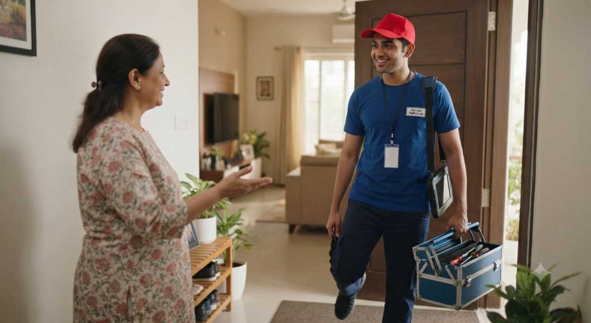 Doorstep Kutchina appliance repair technician at customer's home