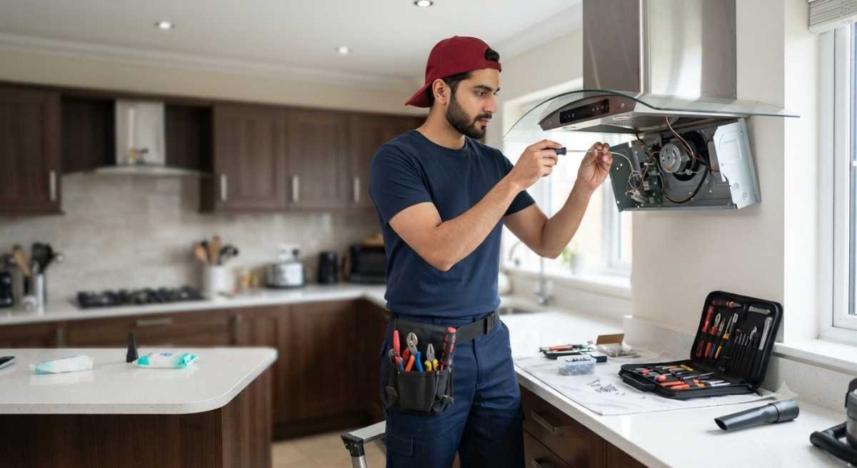 Expert kitchen appliance repair technician working on a Kutchina appliance