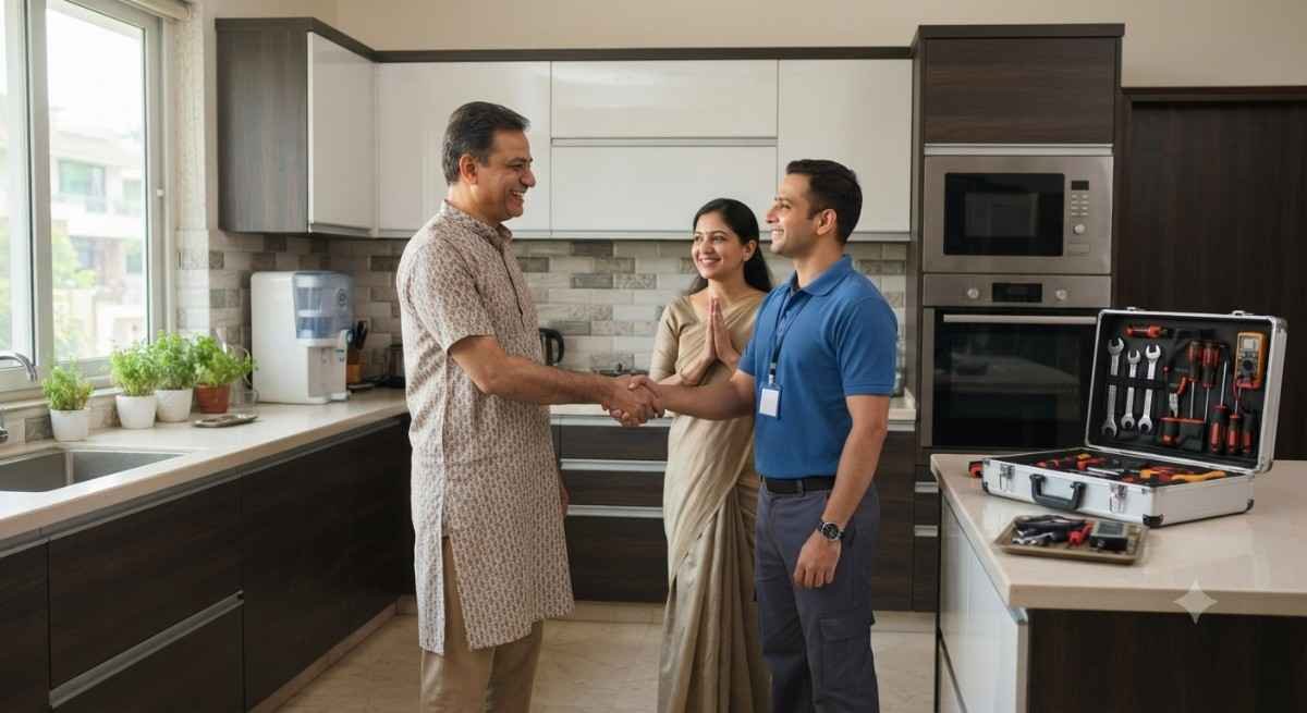Happy customer smiling after Kutchina appliance repair service