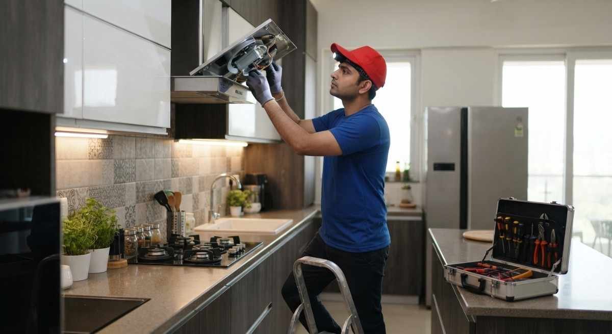 Kutchina chimney repair technician fixing suction and motor issue