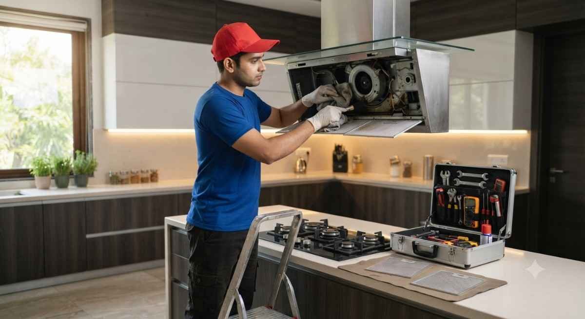 Kutchina chimney repair technician fixing suction and motor issue