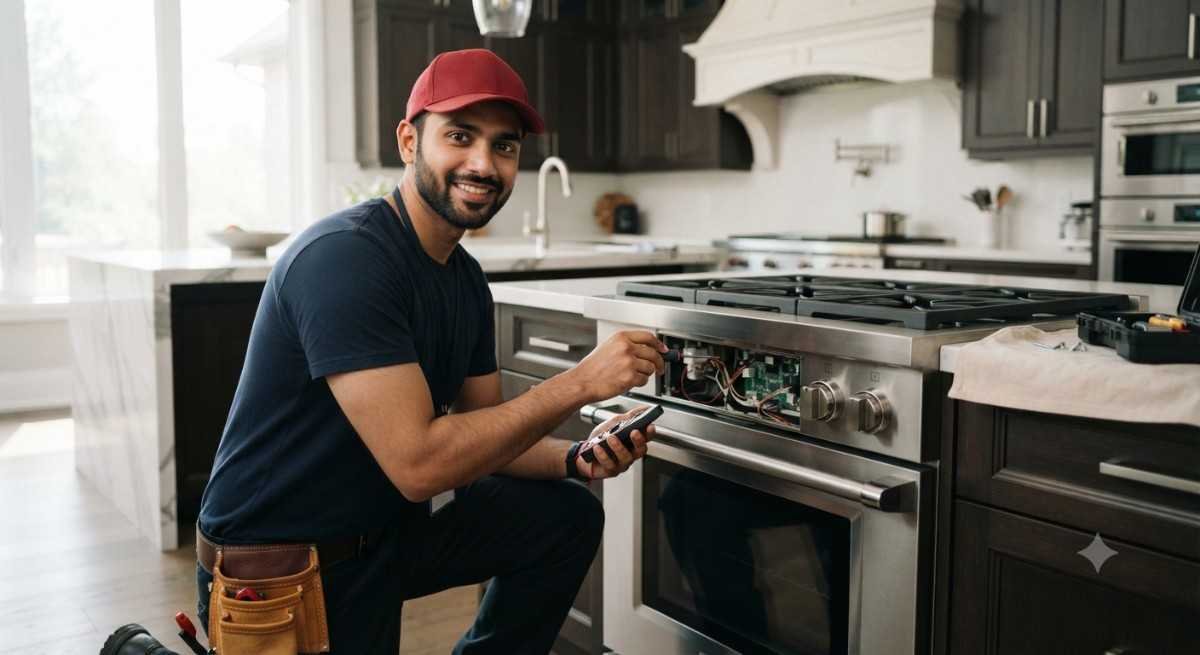 Kutchina cooking range repair experts servicing a cooking range at a customer's home