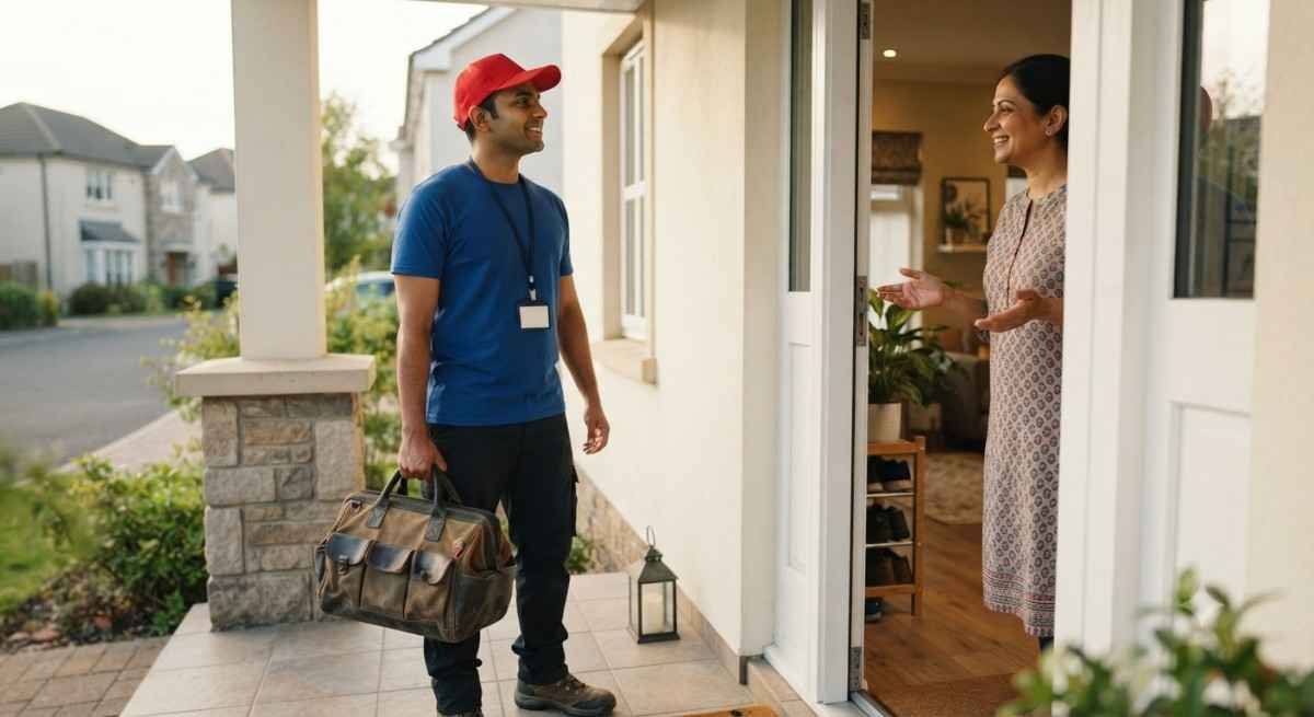 Kutchina doorstep service technician arriving at customer's home