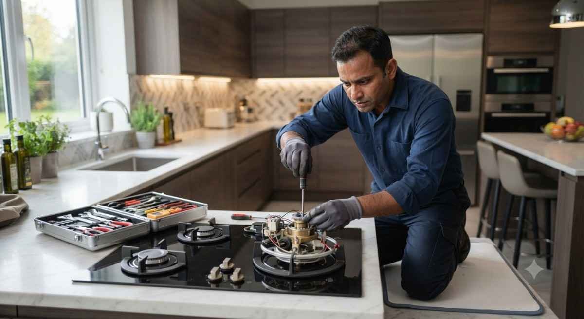 Kutchina gas stove repair technician fixing burner and ignition fault