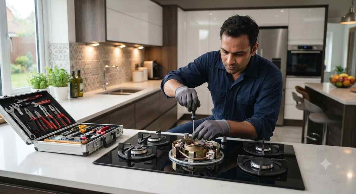 Kutchina gas stove repair technician fixing burner and ignition fault