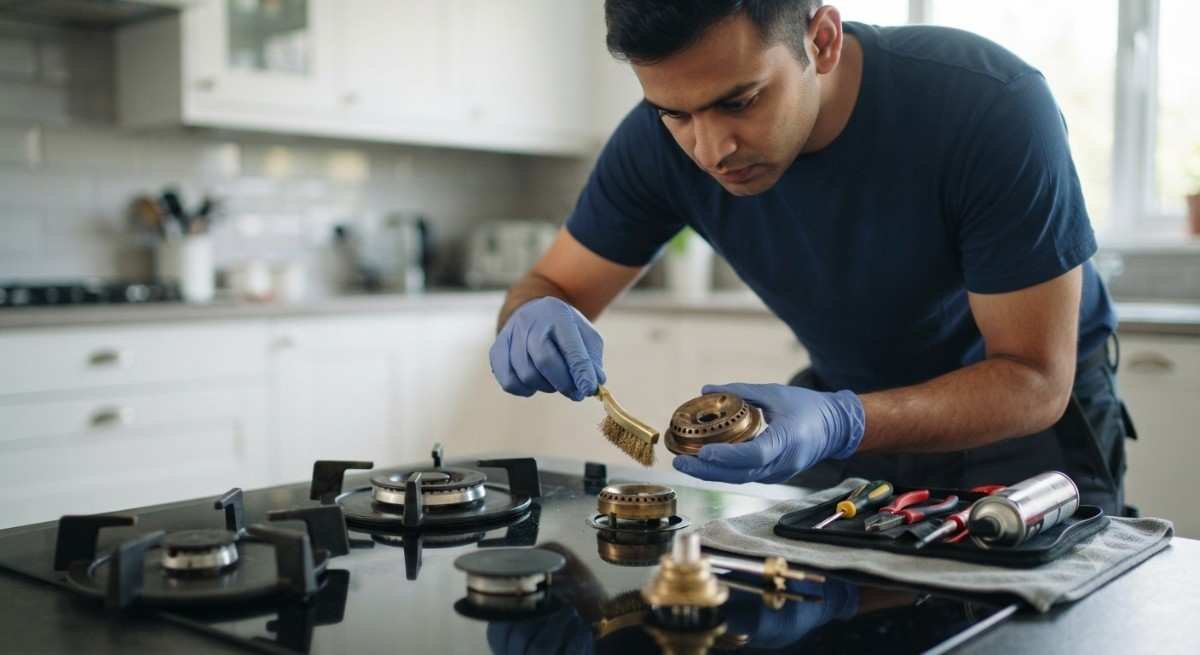 Kutchina hob burner cleaning service removing grease and food residue from burner cap