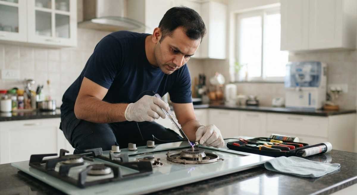 Kutchina hob ignition repair technician testing spark plug and ignition wire