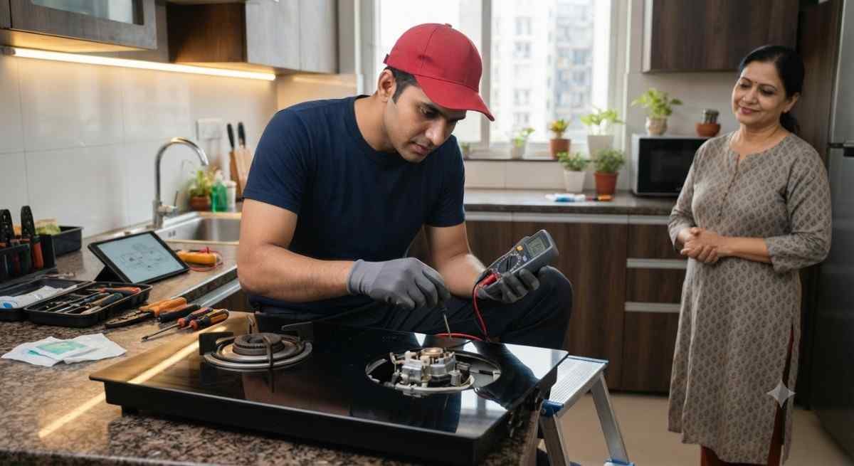 Kutchina hob repair service technician fixing a built-in hob in Thane