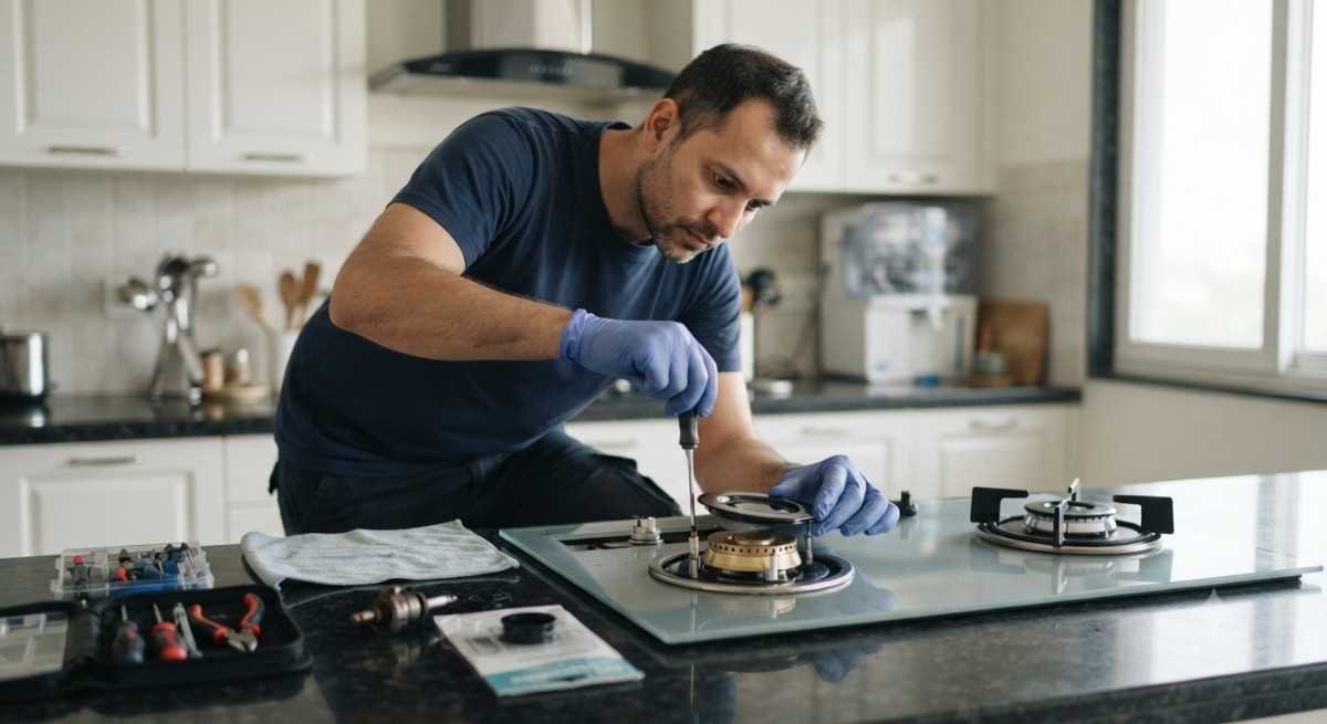 Genuine Kutchina hob spare parts service showing burner and ignition components
