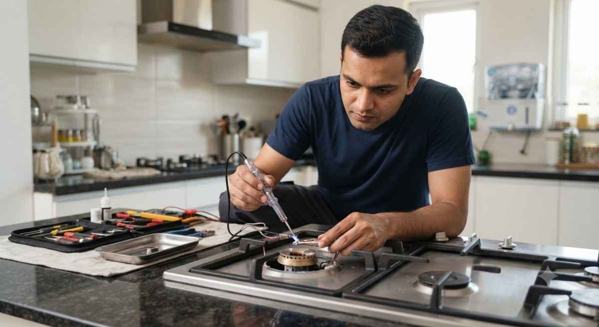 Kutchina gas stove ignition repair technician fixing spark plug and ignition module