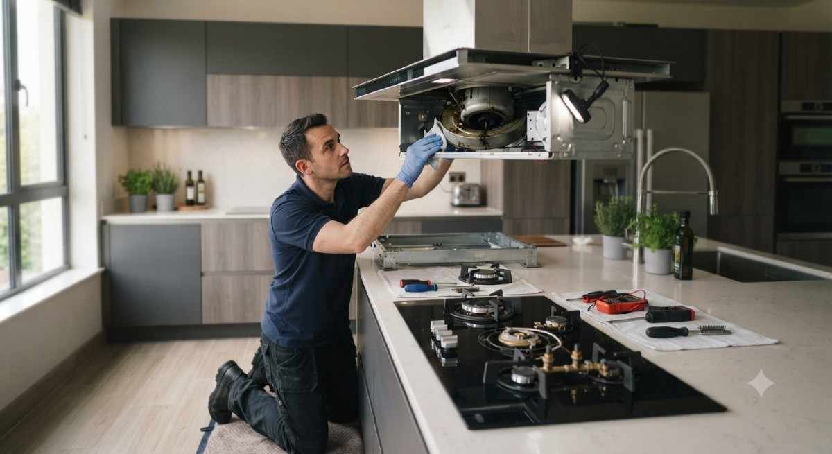 Kutchina maintenance service technician performing scheduled appliance checkup