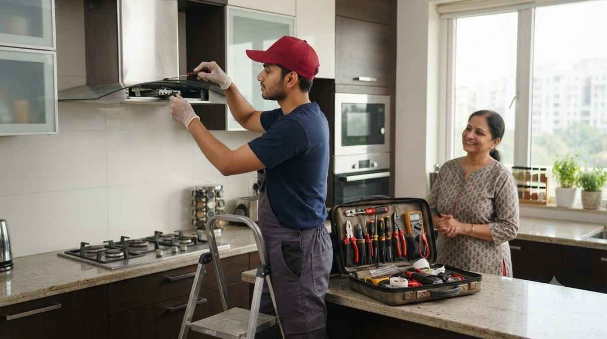 Kutchina Service Centre Bangalore technician carrying out expert chimney repair at a customer's home