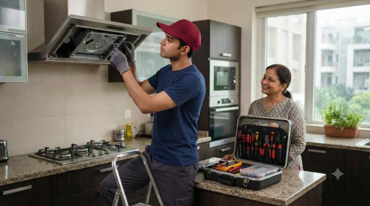 Kutchina Service Centre Hyderabad technician carrying out expert chimney repair at a customer's home
