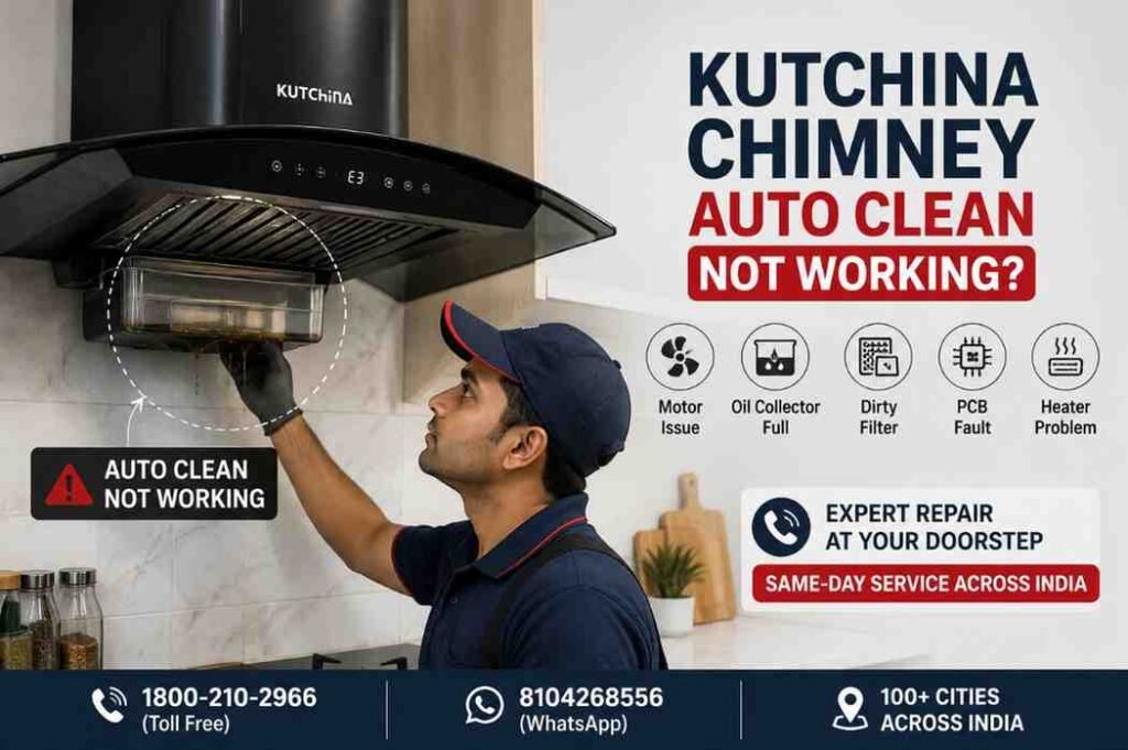 Kutchina Chimney Auto Clean Not Working – Expert Technician Inspecting and Repairing Auto Clean Kitchen Chimney