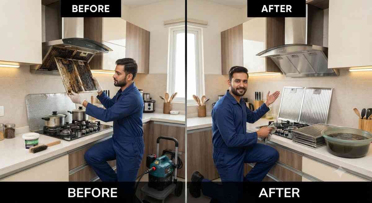 Kutchina chimney filter cleaning service removing grease buildup in Mumbai