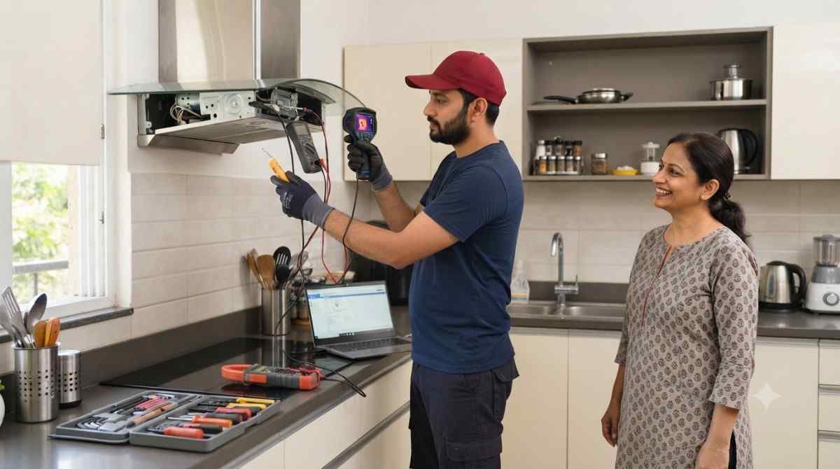 Kutchina chimney inspection service technician diagnosing a fault in Mumbai