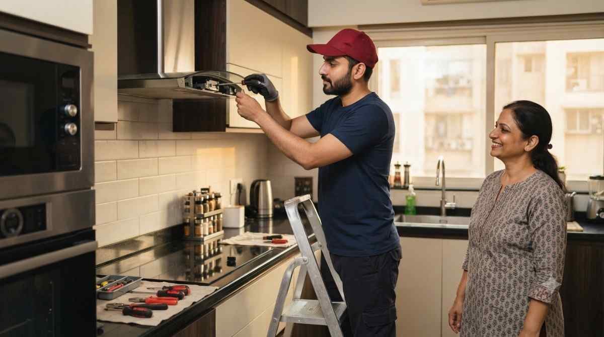 Kutchina chimney repair technician in Andheri, Mumbai fixing suction and motor issue