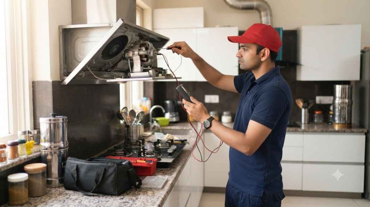 Kutchina chimney repair technician servicing a chimney in Haryana