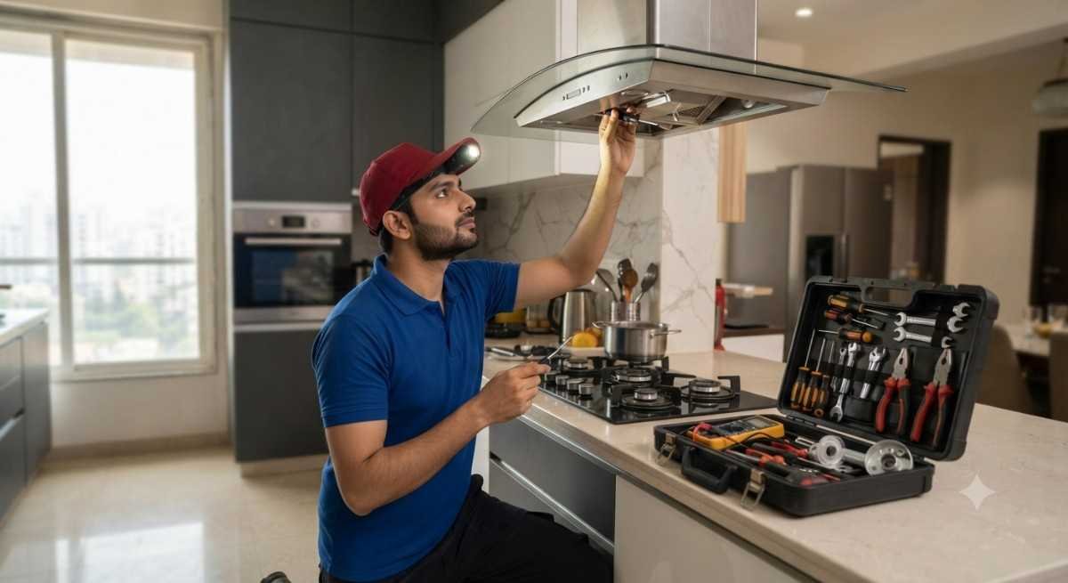 Kutchina chimney repair service technician in Pune fixing suction and motor issue