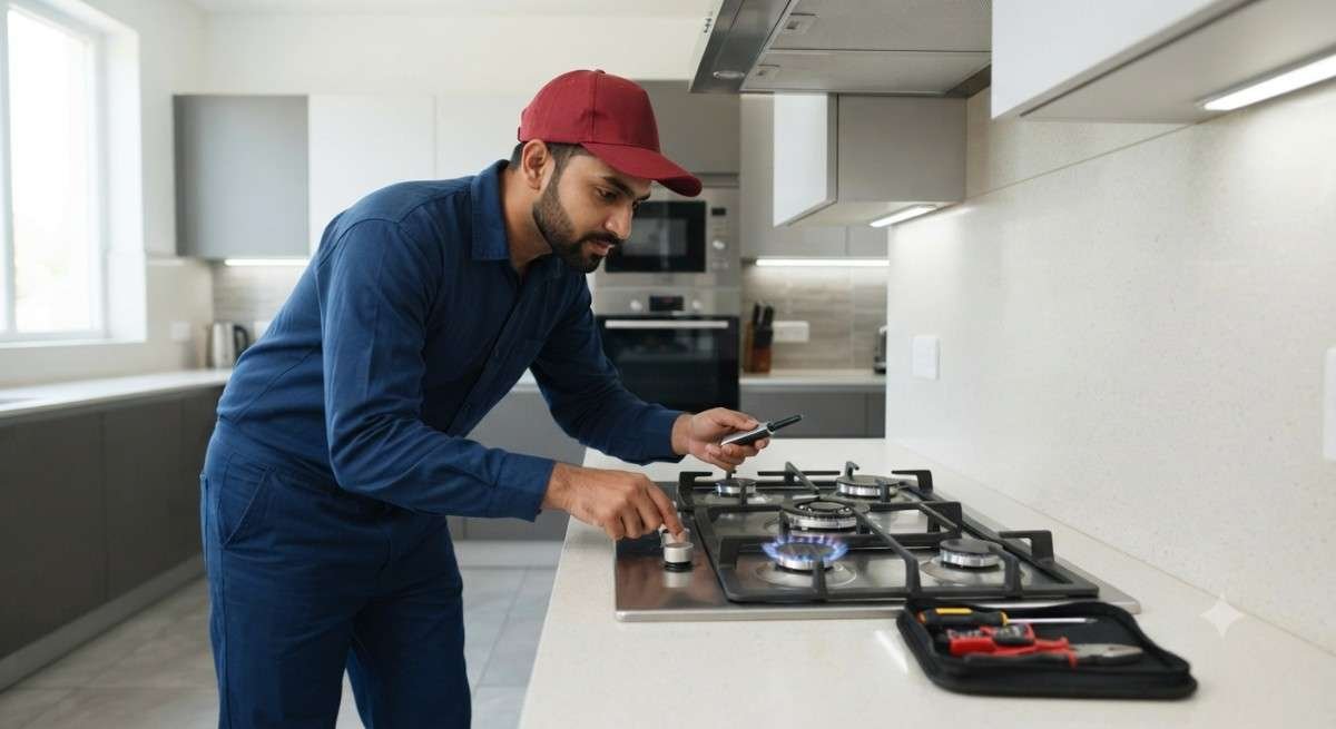 Kutchina hob repair technician fixing a built-in hob in Pune