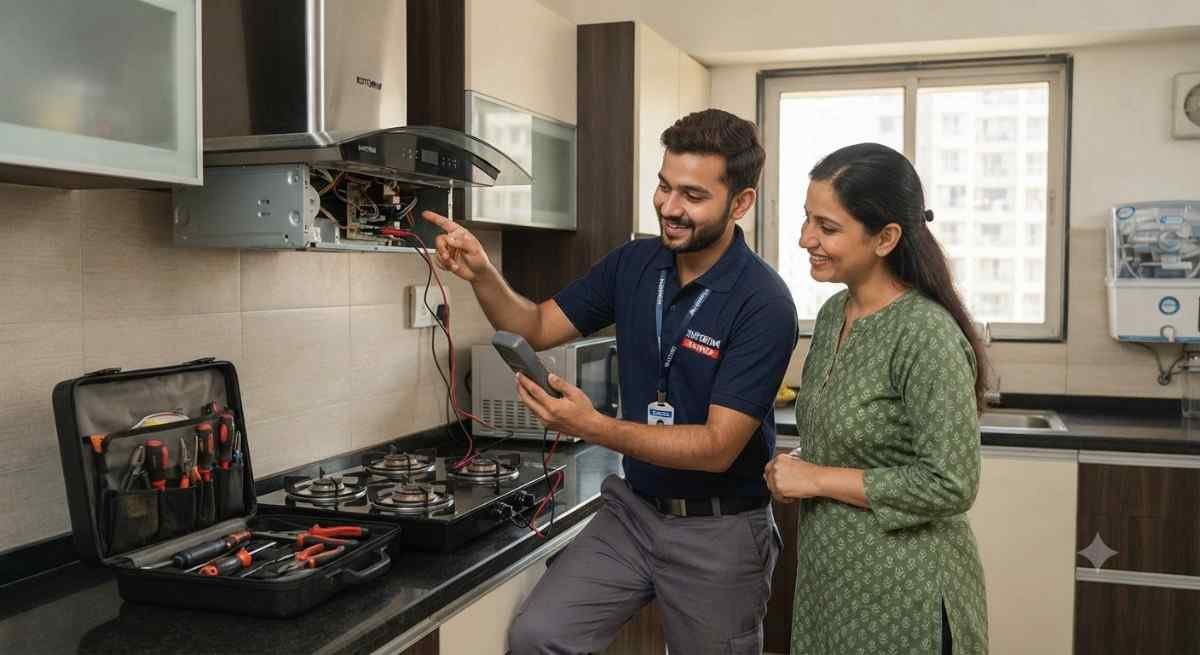 Kutchina appliance inspection technician diagnosing a fault in Kharghar