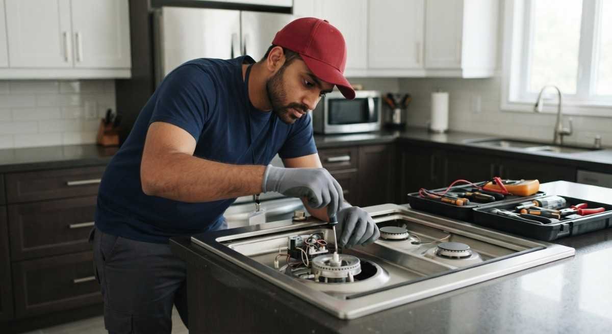 Kutchina gas stove repair technician servicing a gas stove in Kharghar
