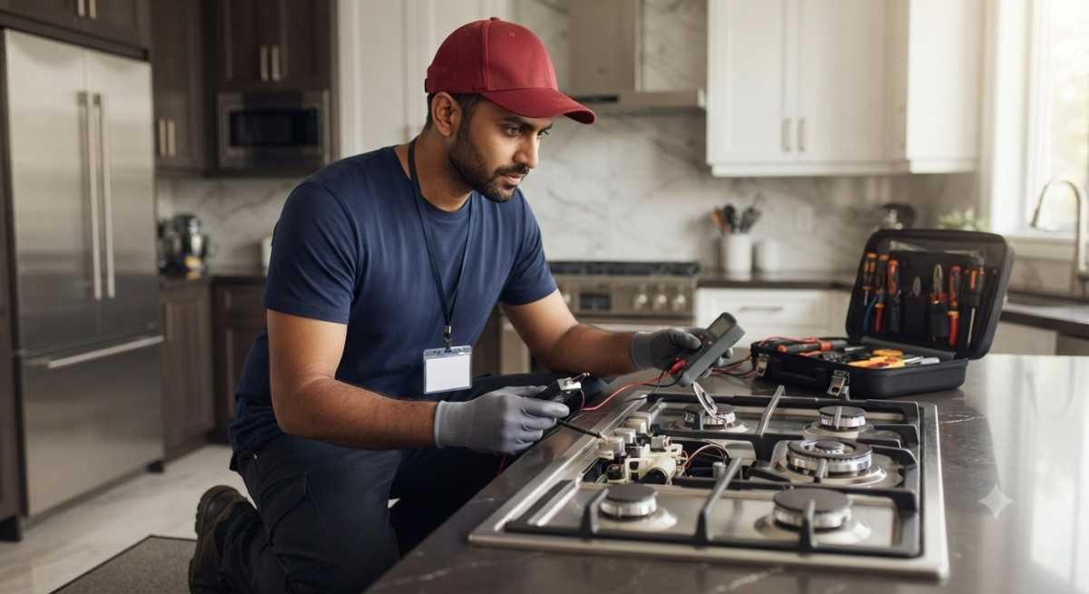 Kutchina hob repair technician fixing a built-in hob in Kharghar