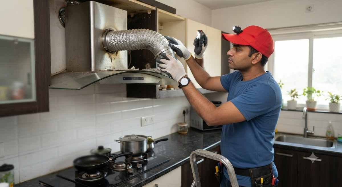 Kitchen chimney duct and installation check for noise issues