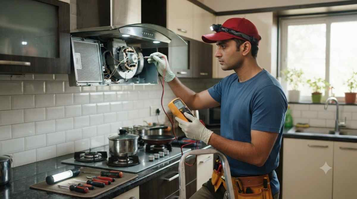 Professional kitchen chimney repair service technician at work